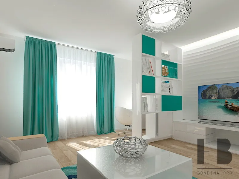 White and Aquamarine - Coastal living room design