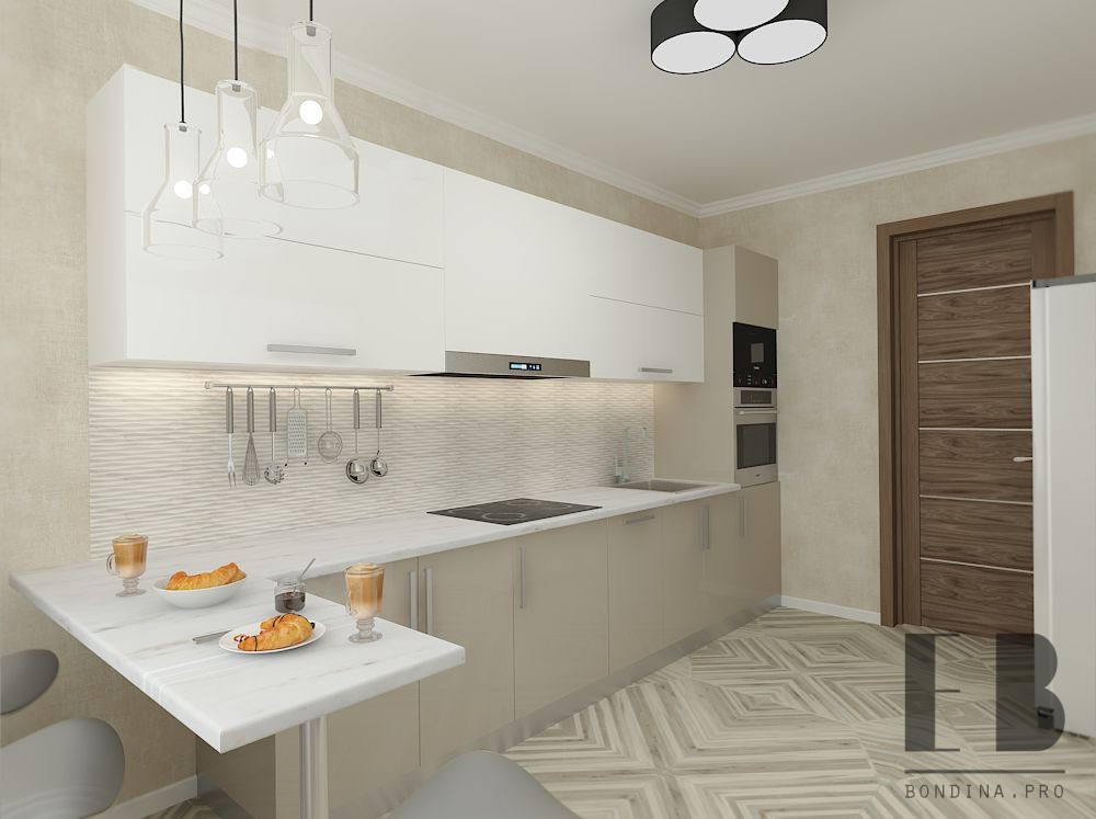 white and beige kitchen design