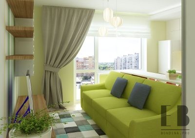 Гостиная комната в зеленых тонах
