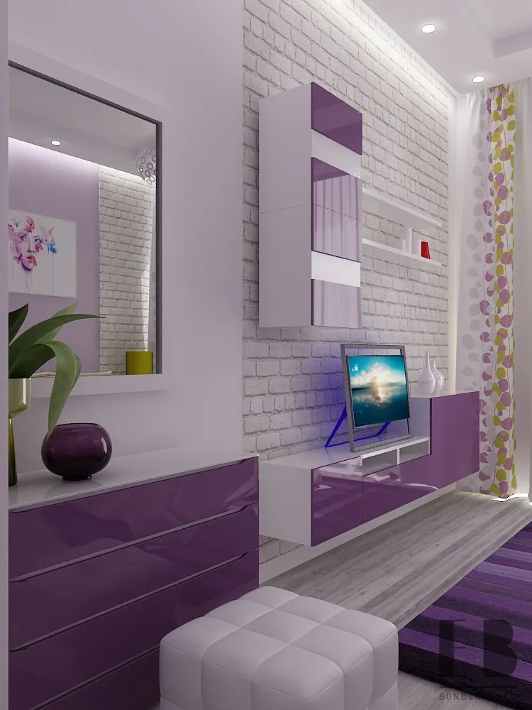 Bedroom in purple design