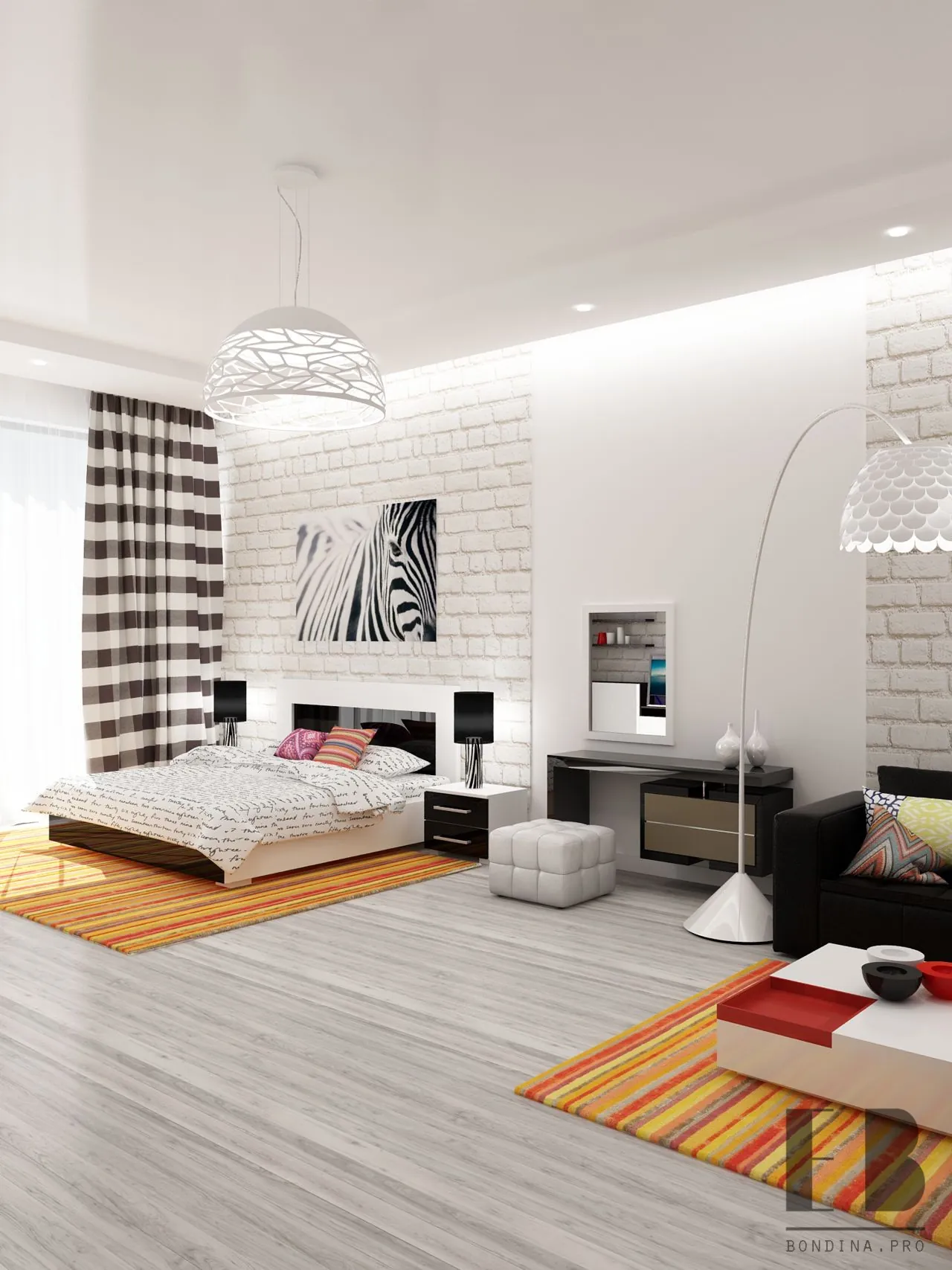 Living room and bedroom in one room design