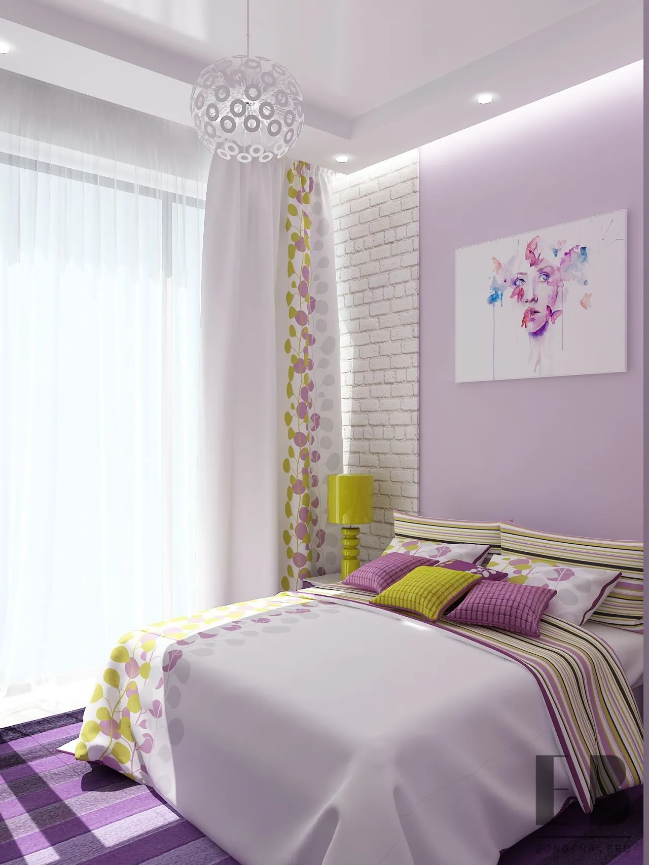 Tender purple bedroom interior design