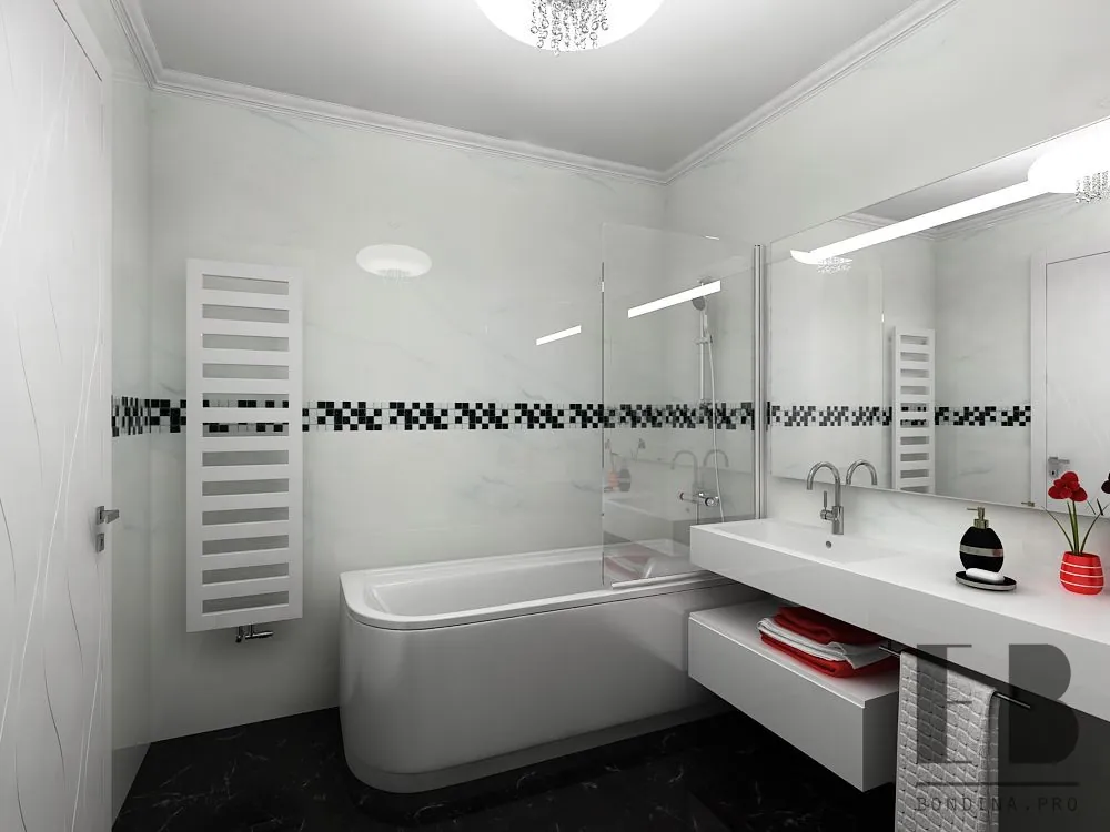 White Small Bathroom Design with red accent