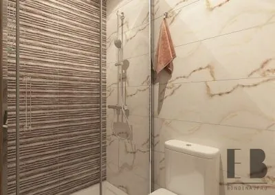 Grey bathroom with interesting lighting solution