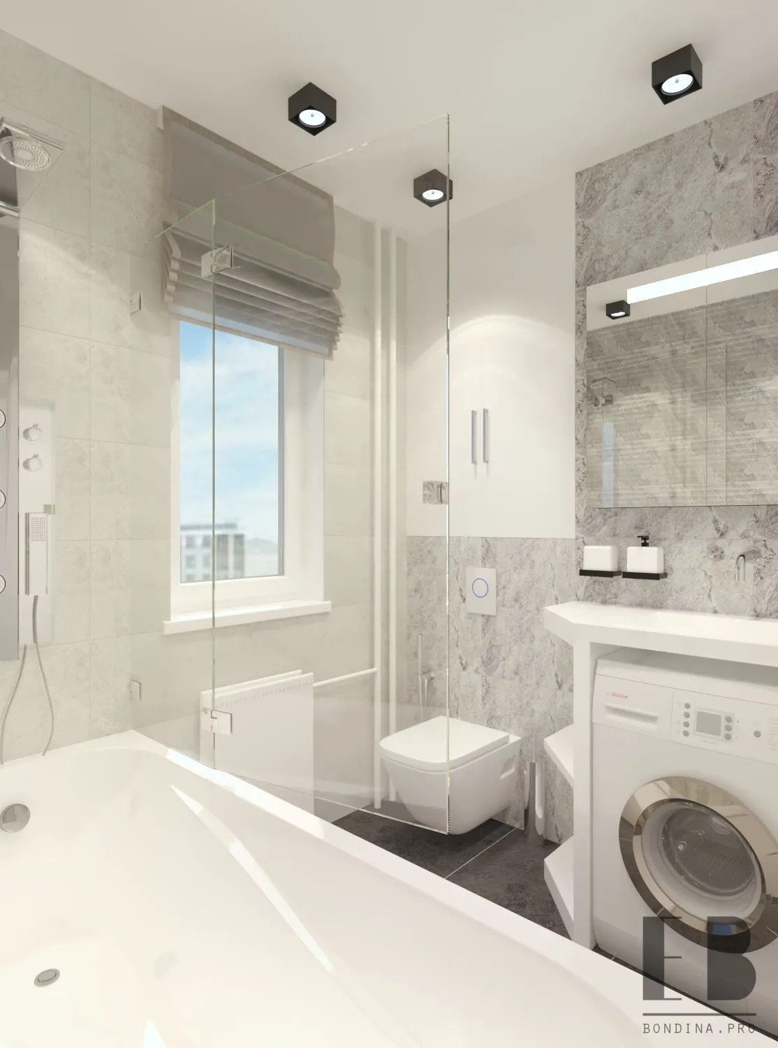 Light grey and white bathroom design