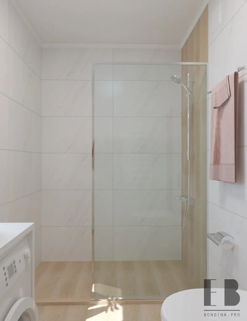 Ванная комната с белым кафелем и кафелем с под древесину