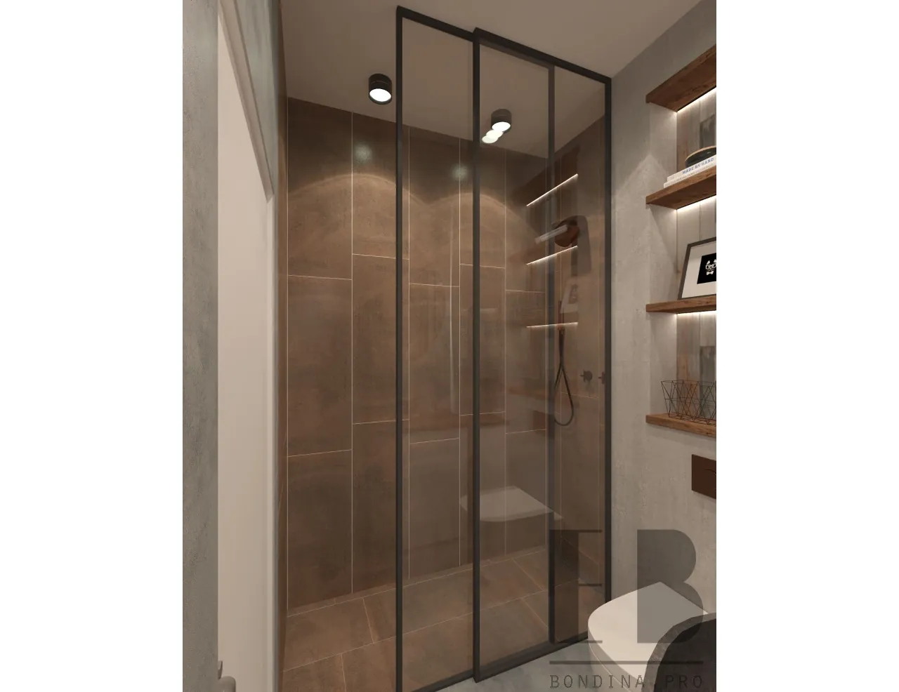 Fancy small bathroom with glass door shower