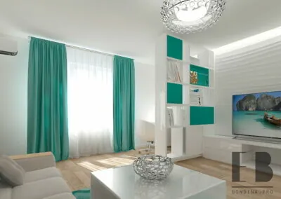 Современный интерьер гостиной с белой мебелью