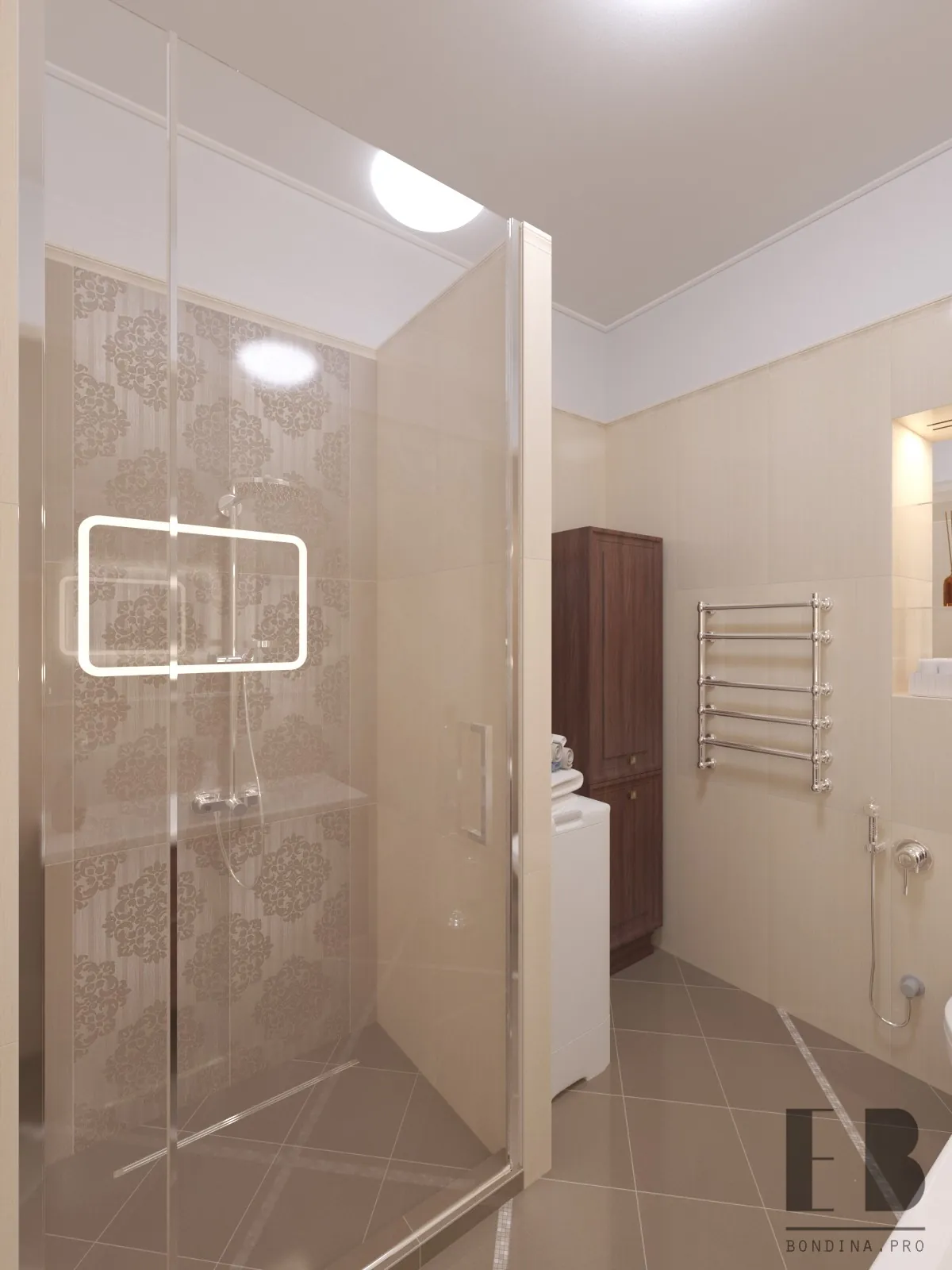 Modern bathroom design in beige color