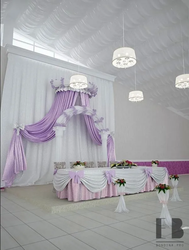 Банкетный зал в лиловом цвете дизайн