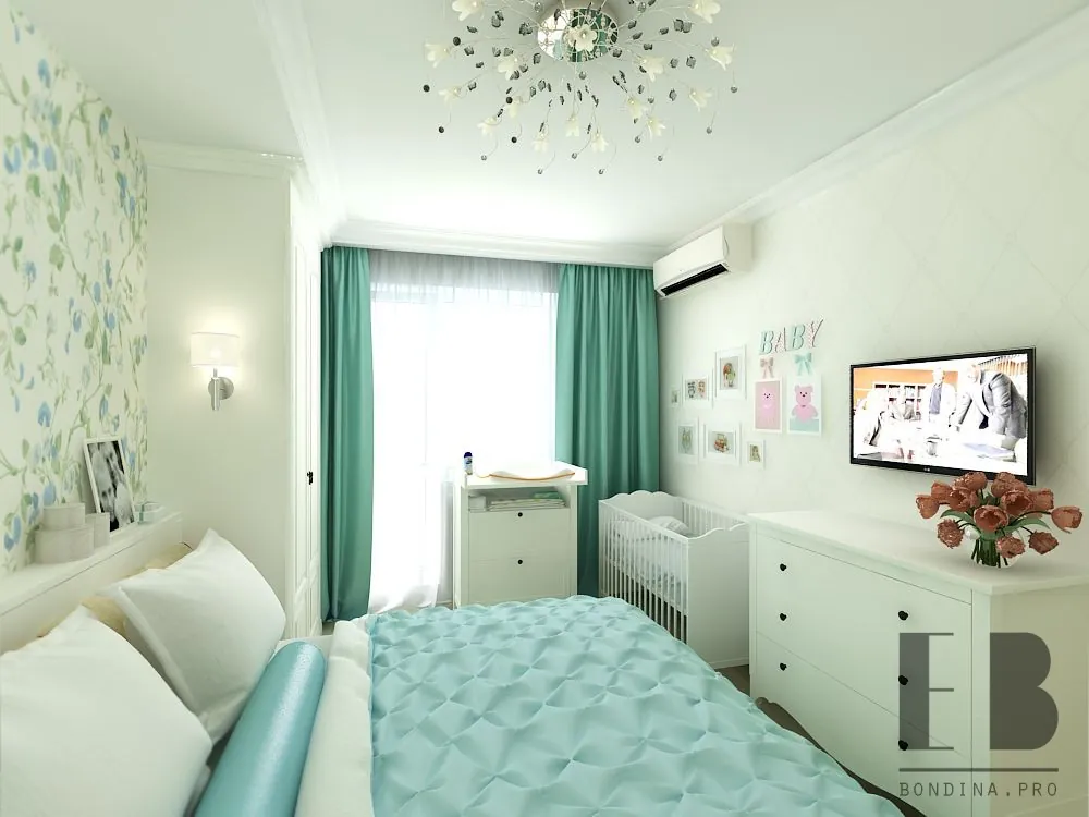 Shared master bedroom and nursery interior design
