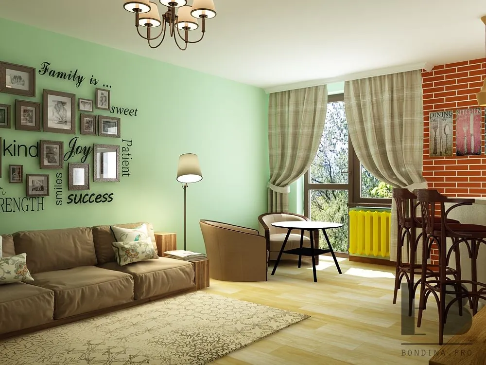 Contemporary living room in green interior design