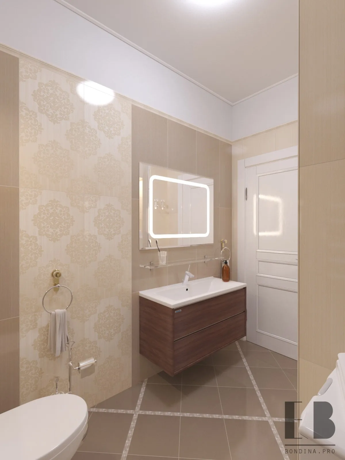 Elegant Beige Bathroom with LED mirror