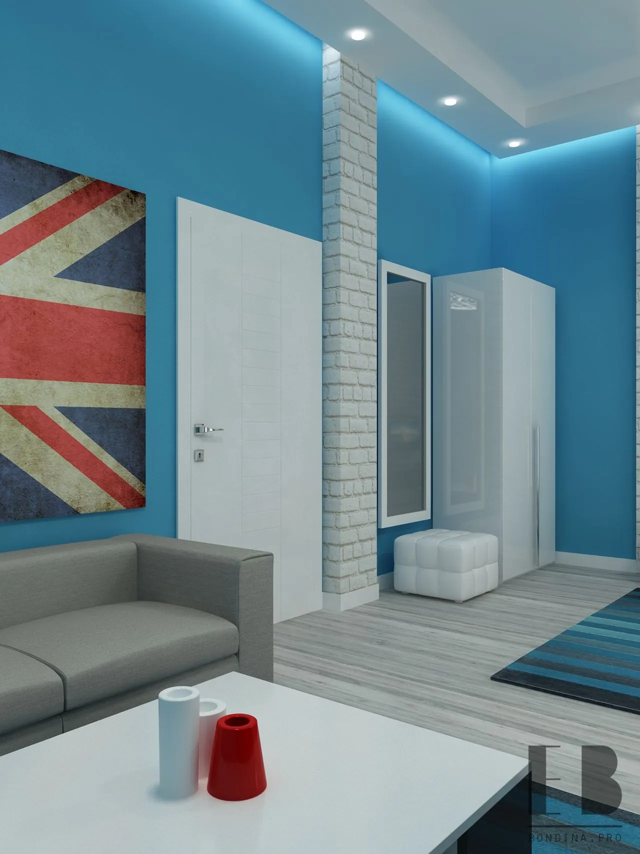 Bedroom Design for Teens in white and blue