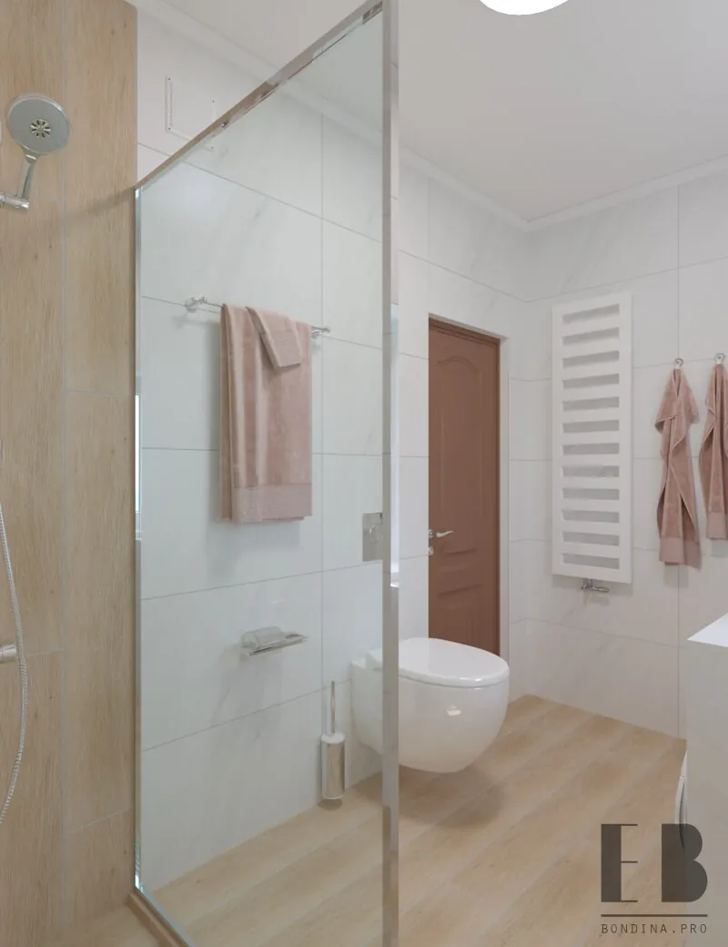 White and wood cozy shower