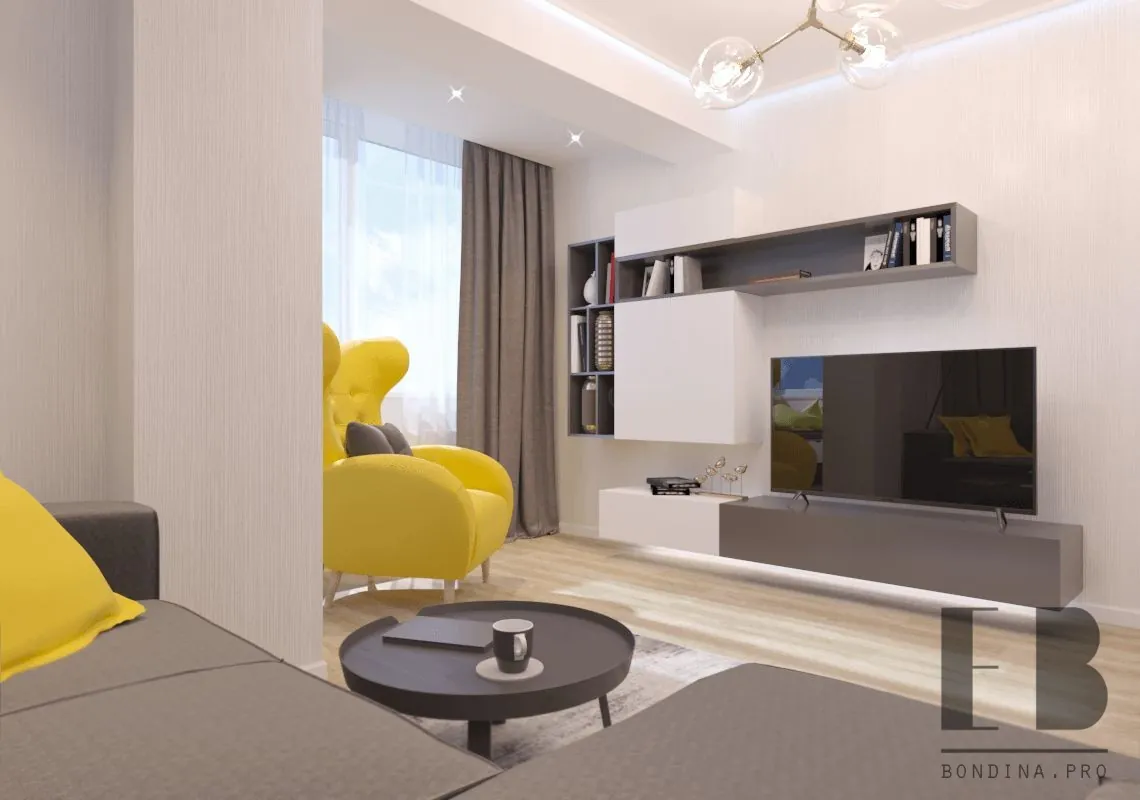 Дизайн современной гостиной в серых и белых тонах