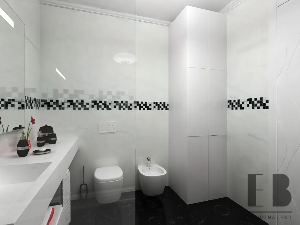 Modern bathroom design in black and white colors
