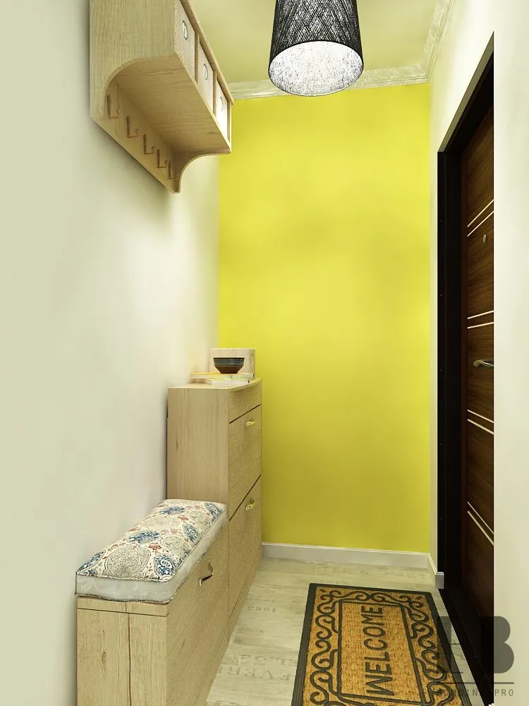 Small Hallway Interior Design with Yellow Wall