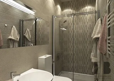 Elegant Beige Bathroom Interior With Walk-In Shower