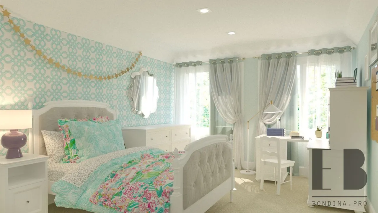 Gentle turquoise bedroom for teenage girl