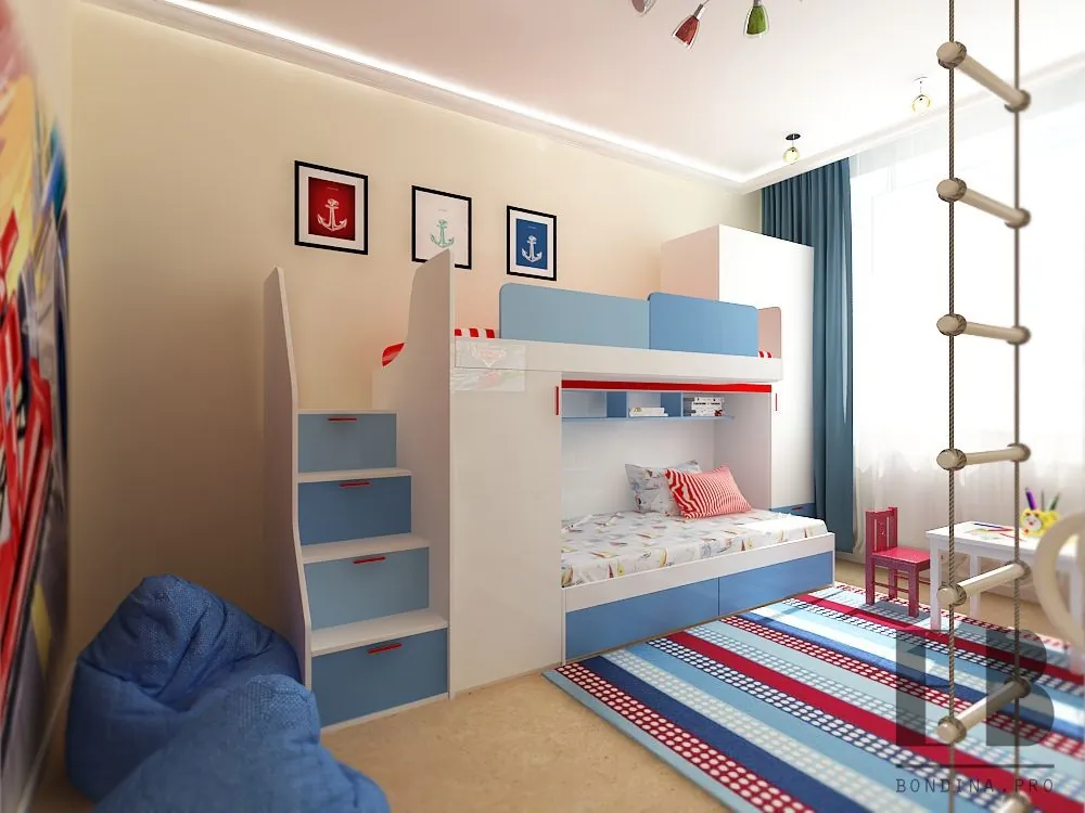 Small bedroom design for 2 boys with twin bunk