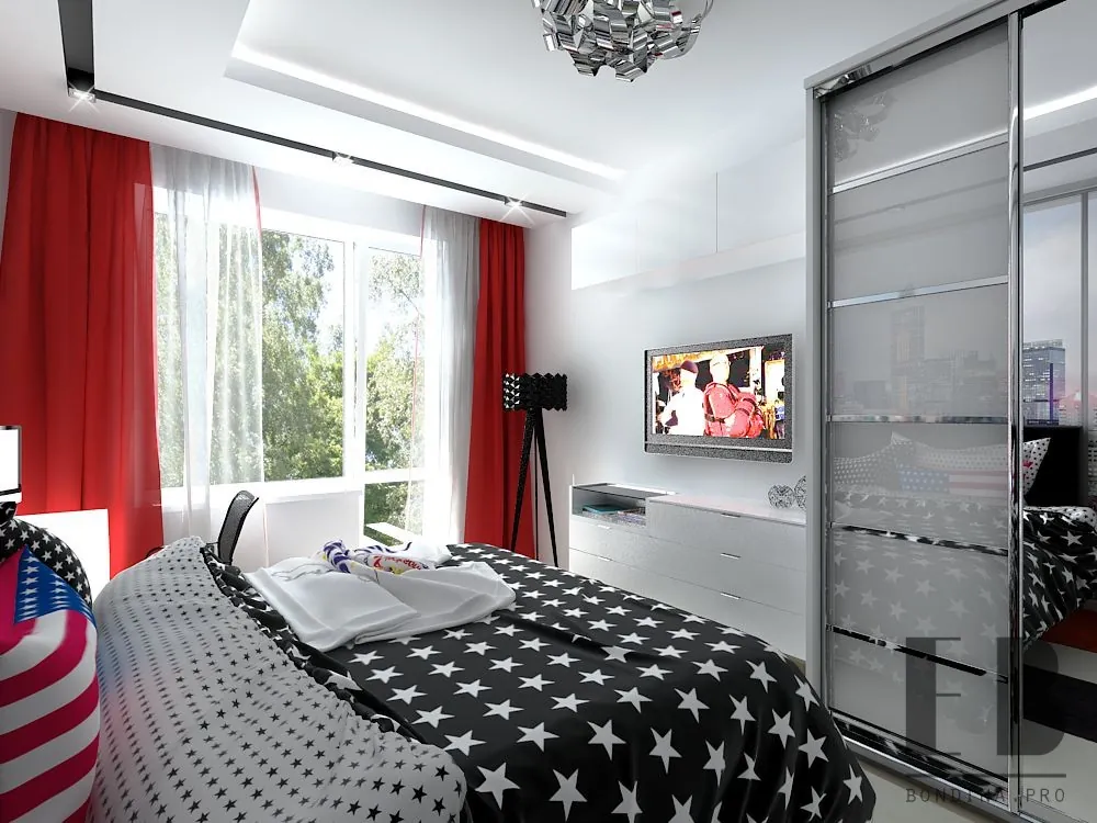 New York Themed Bedroom with large wardrobe