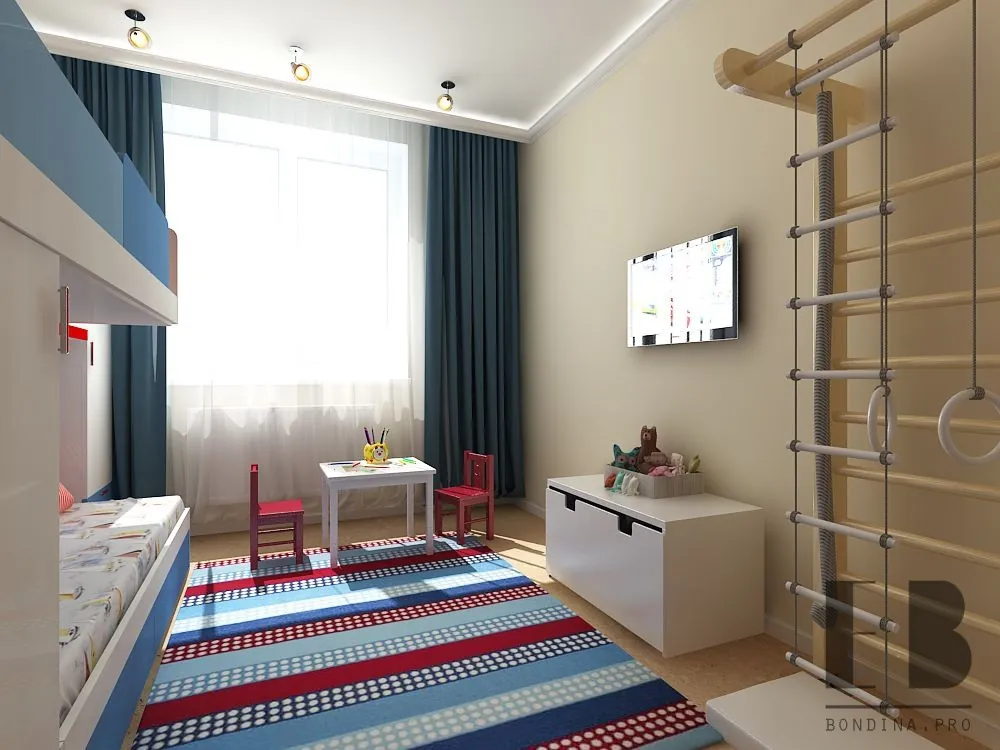 Children's room interior for two boys with indoor gym