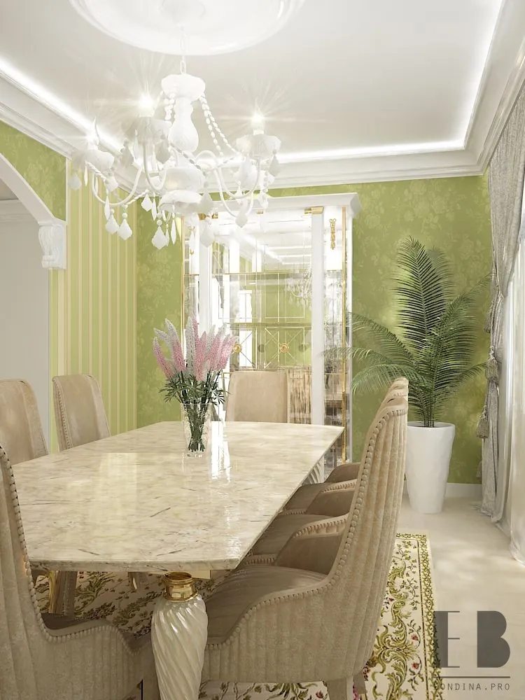 Luxury living room design in white and green