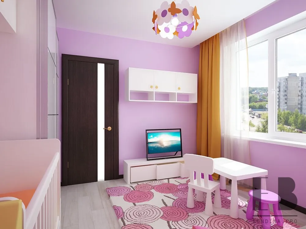 Modern lilac kid's room for a little girl