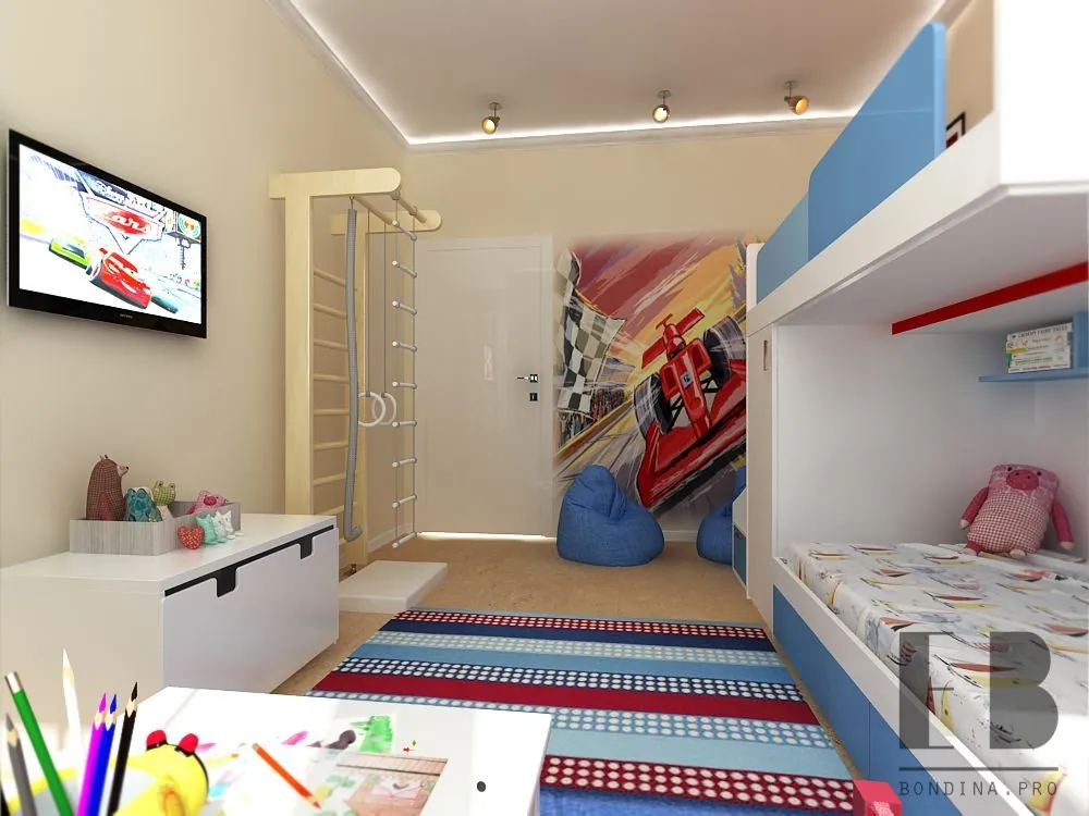 Bright kid's room design with twin bunk