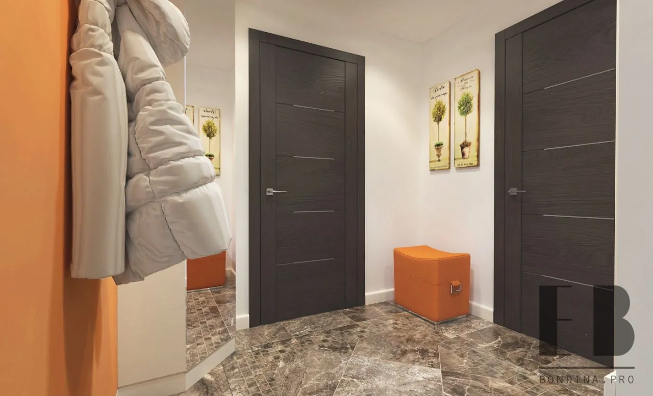 Small Hallway Design in white and orange