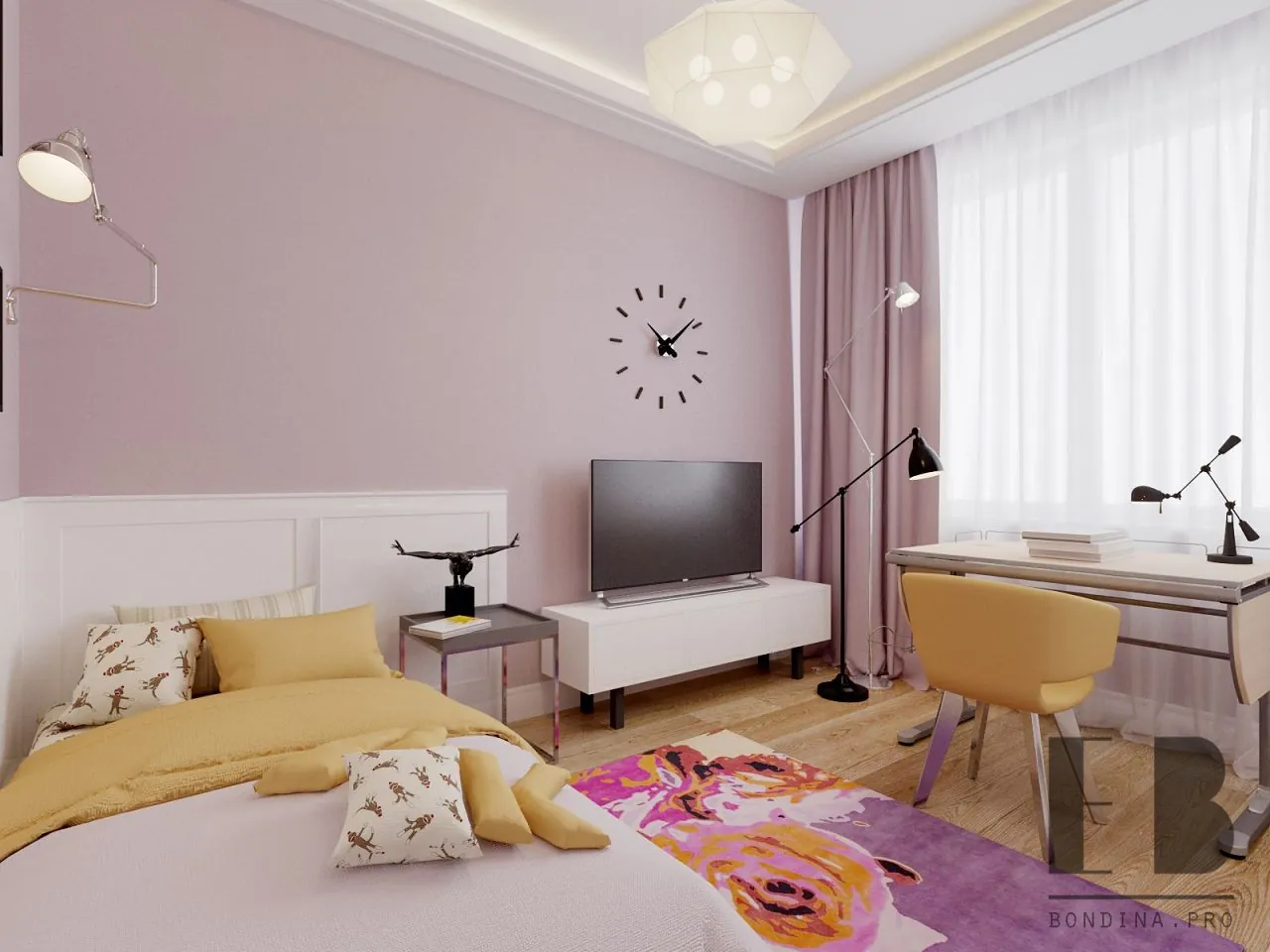 Purple bedroom design for teenage girls