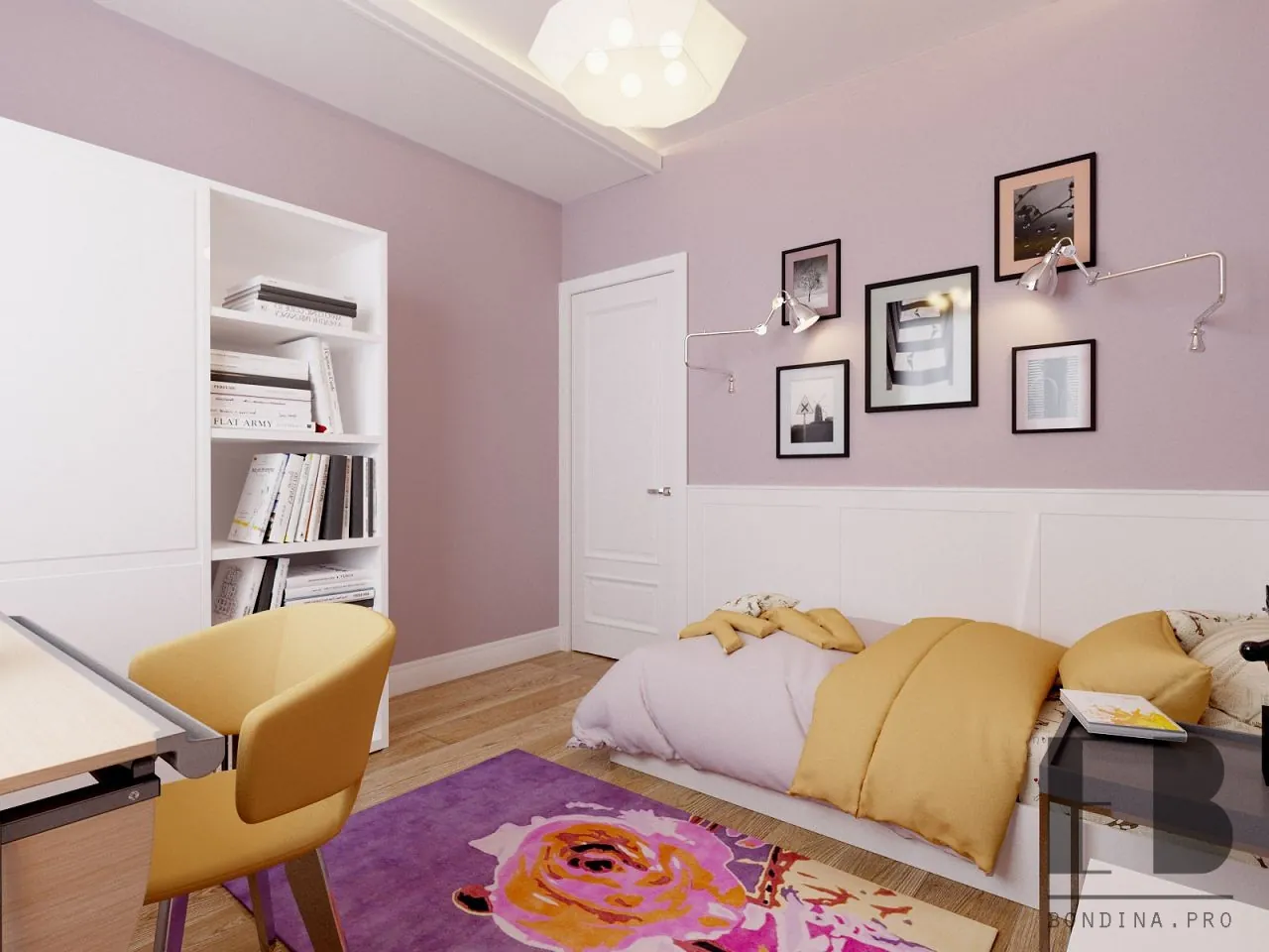Gentle pink room design for a teenage girl