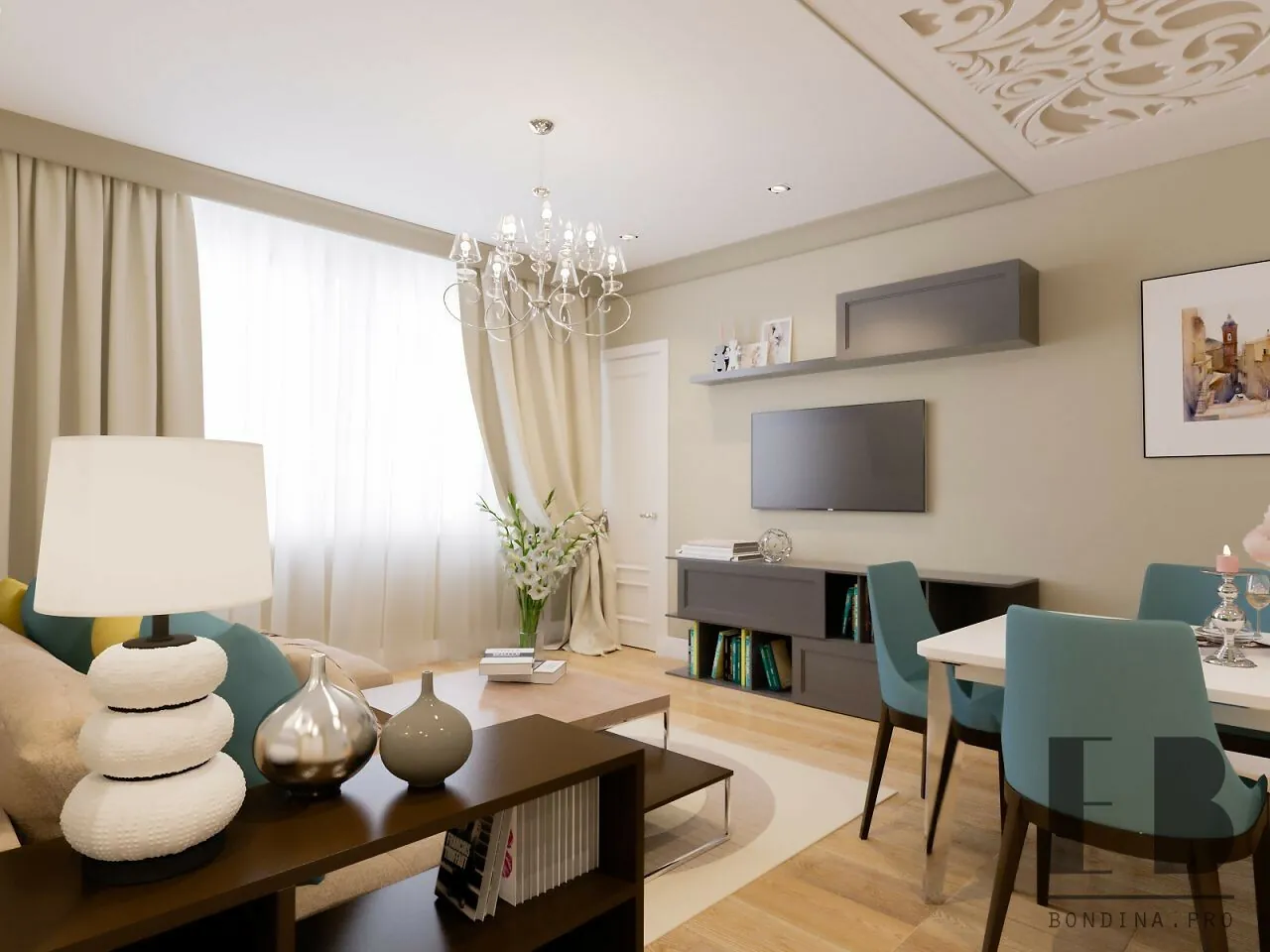 Modern beige living room design 