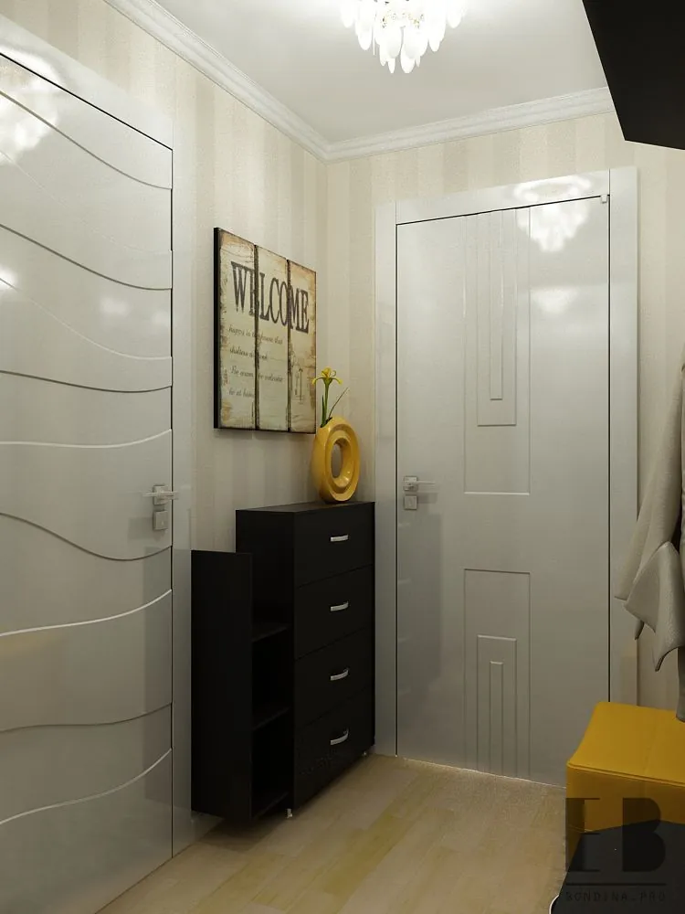 Small hallway interior design with dark chest of drawers