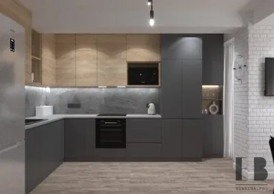 Chic Dark Grey Kitchen: Modern Design Meets Wood Accents