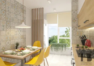 Apartment with Yellow Details: Kitchen & Bathroom Design