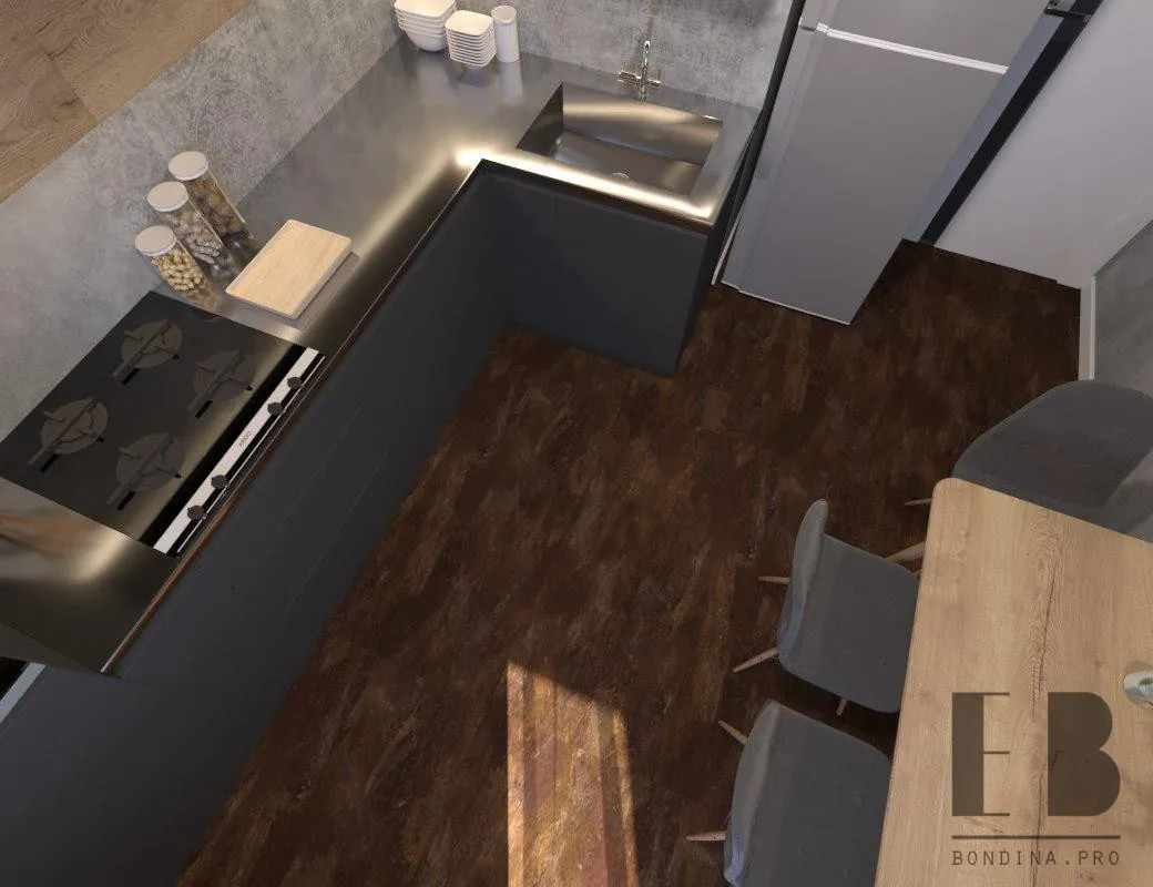 Loft style kitchen design layout