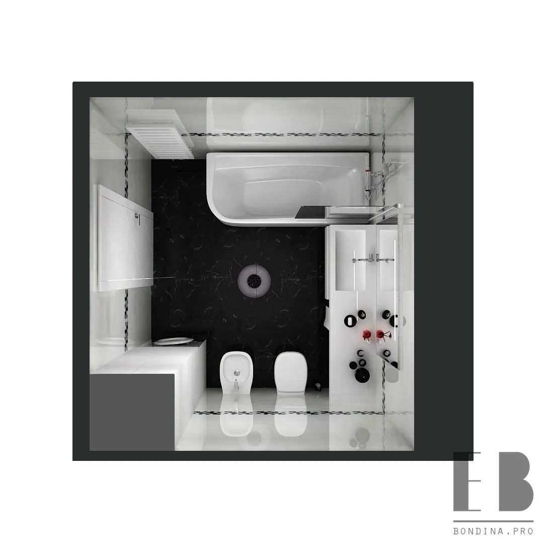 White and Black Bathroom layout