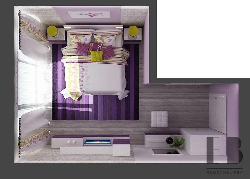 Bedroom design in purple
