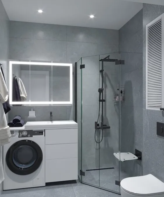 Modern Grey Bathroom with Elegant Glass Features